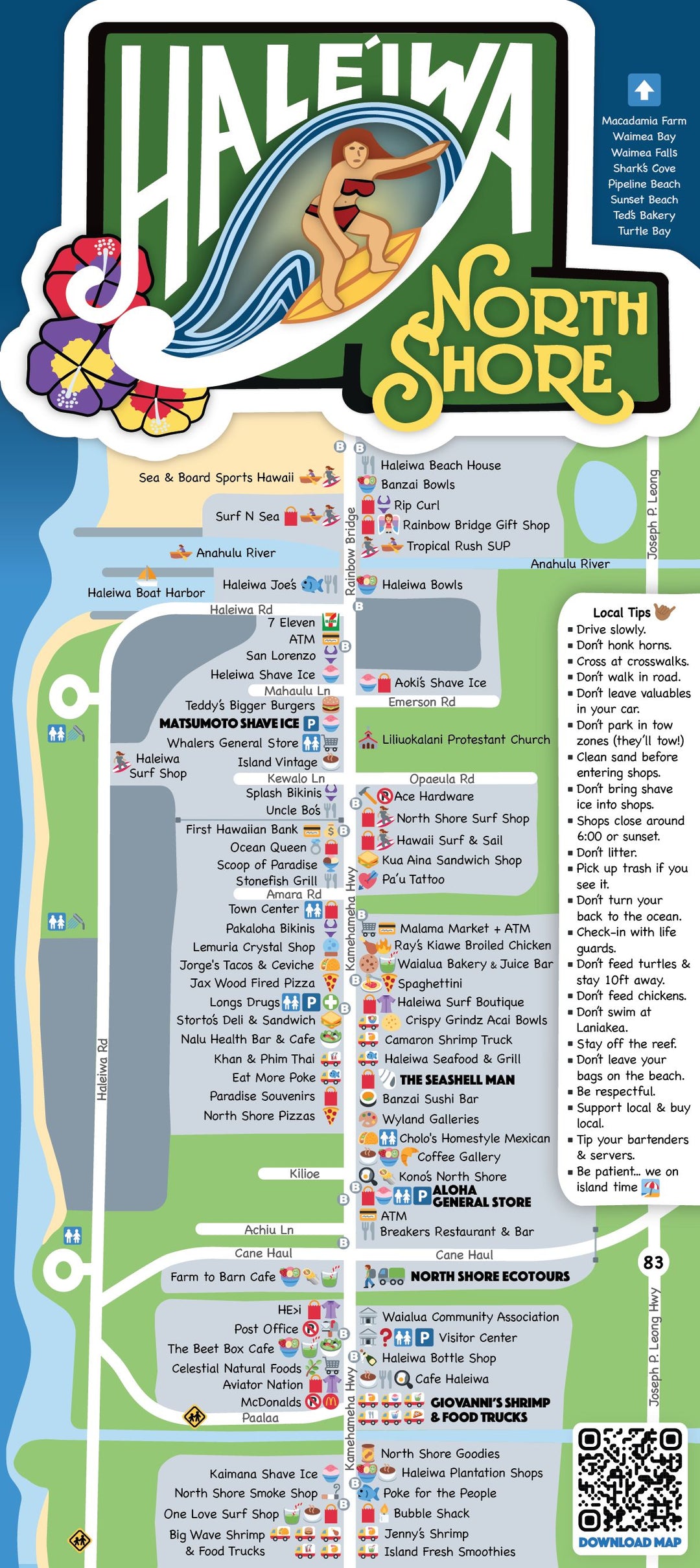 Printable North Shore Oahu Haleiwa Map Downloadable PDF